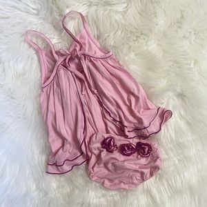 Like New {Luna Luna} Open-Back Pink Swing Top Rosette Bloomers Set | Baby 12-18